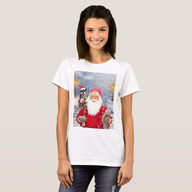 Santa Claus w Christmas Miniature Schnauzer Dog T-Shirt (Vorne ganz)