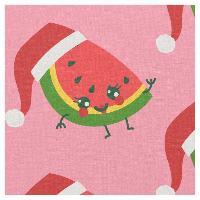 Santa claus watermelon rosa Weihnachten Stoff (Nahaufnahme)