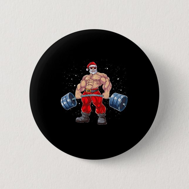Santa Claus Weightlift Fitness Weihnachtsbodybu Button (Vorderseite)