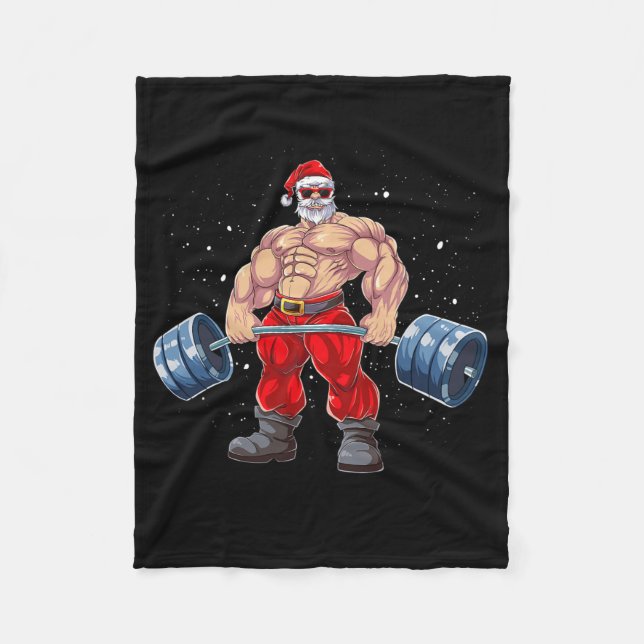 Santa Claus Weightlift Fitness Weihnachtsbodybu Fleecedecke (Vorderseite)