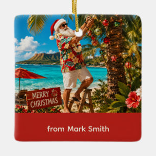 Santa Claus Weihnachten am Strand  Keramikornament
