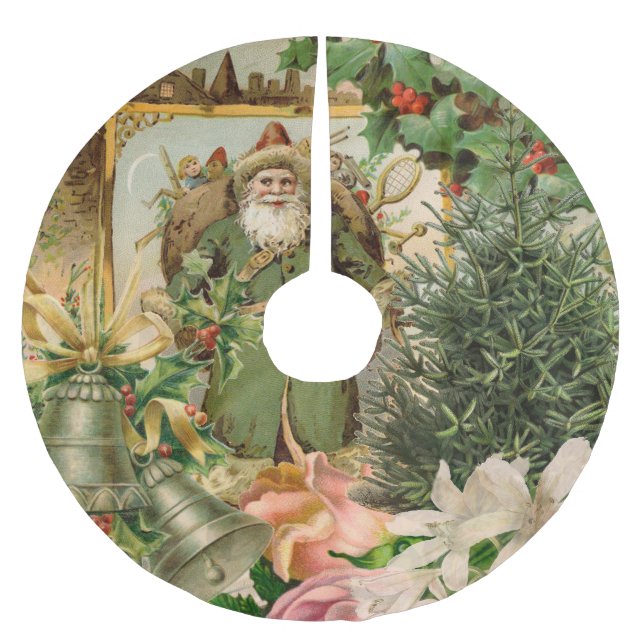 Santa Claus Weihnachten Antike Schöne Kunst Polyester Weihnachtsbaumdecke (Vorderseite)