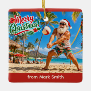 Santa Claus Weihnachten Beachvolleyball Keramikornament