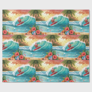 Santa Claus Weihnachten im Juli am Strand Surfer Geschenkpapier