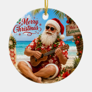 Santa Claus Weihnachten spielt Ukulele Keramik Ornament