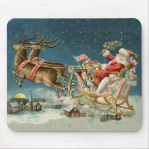 Santa Claus Weihnachts Antique Sleigh Rentier Mousepad