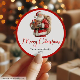 Santa Claus Weihnachtsgeschenk-Etiketten-Sticker-V Runder Aufkleber