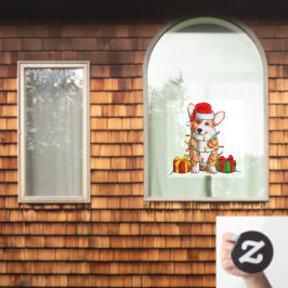 Santa Claus Welsh Corgi wrammelte in Weihnachtslic Fensteraufkleber
