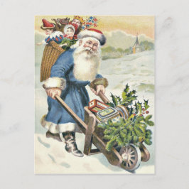 Santa Claus Wheelbarrow Evergreen Toys Candy Feiertagspostkarte