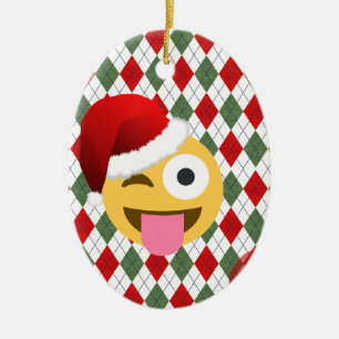santa claus wink emoji keramik ornament