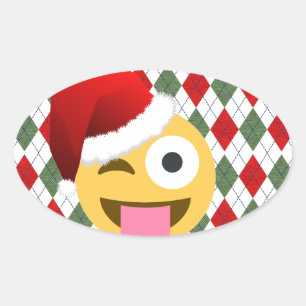 santa claus wink emoji ovaler aufkleber