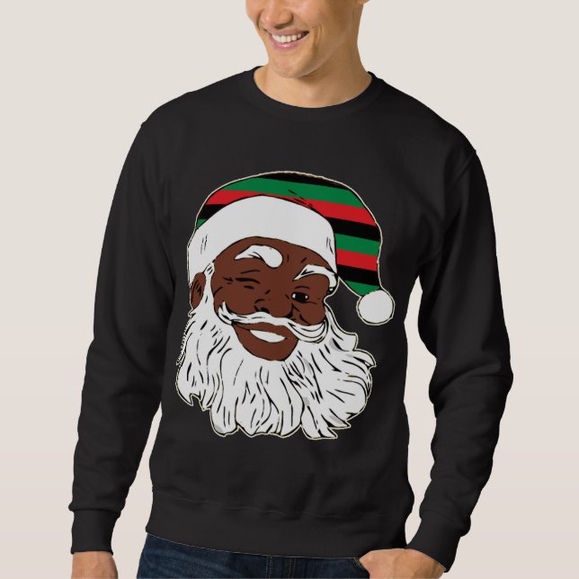 Santa Claus Winking Christmas Pan Afrikanischer Fl Sweatshirt (Vorderseite)