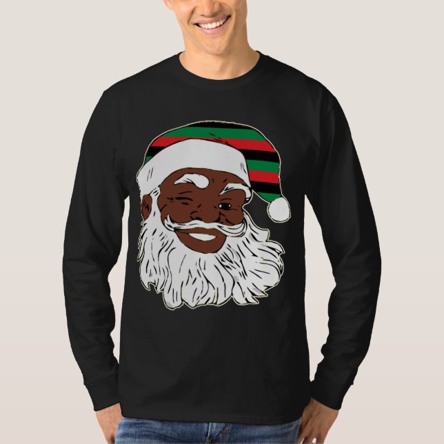 Santa Claus Winking Christmas Pan Afrikanischer Fl T-Shirt (Vorderseite)
