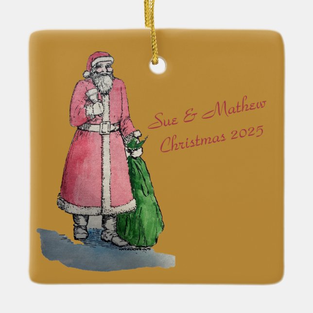 Santa Claus with a Sack of Gifts Keramikornament (Vorderseite)