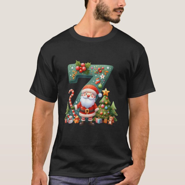 Santa Claus With Christmas Tree And Candy Cane Sev T-Shirt (Vorderseite)