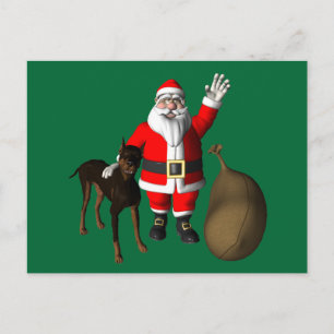 Santa Claus With Doberman Pinscher Feiertagspostkarte