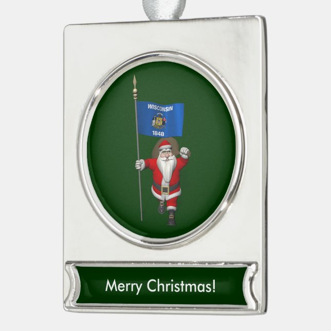 Santa Claus With Ensign Banner-Ornament Silber (Links)
