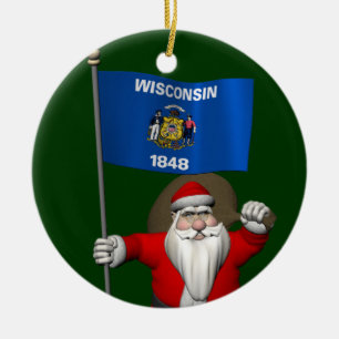Santa Claus With Ensign Keramik Ornament