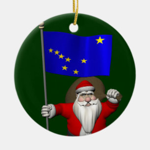 Santa Claus With Ensign Of Alaska Keramikornament