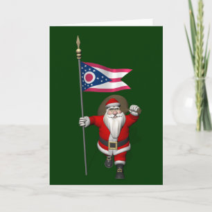 Santa Claus With Ensign Of Ohio Feiertagskarte