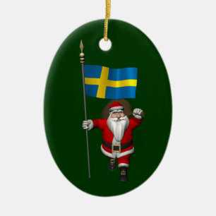 Santa Claus With Ensign Of Sweden Keramikornament