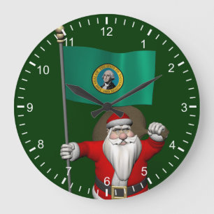 Santa Claus With Ensign Of Washington Große Wanduhr