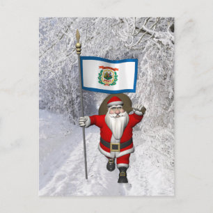 Santa Claus With Ensign Of West Virginia Feiertagspostkarte