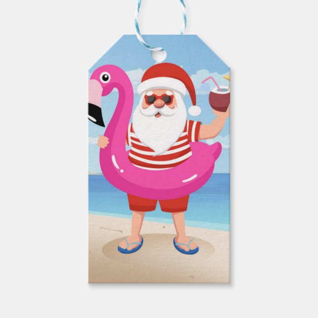 Santa Claus with flamingo Geschenkanhänger (Vorderseite)