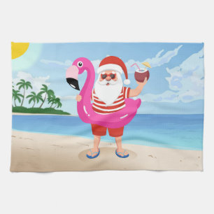 Santa Claus with flamingo Geschirrtuch