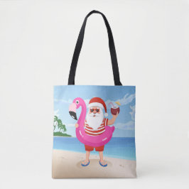 Santa Claus with flamingo inflatable ring