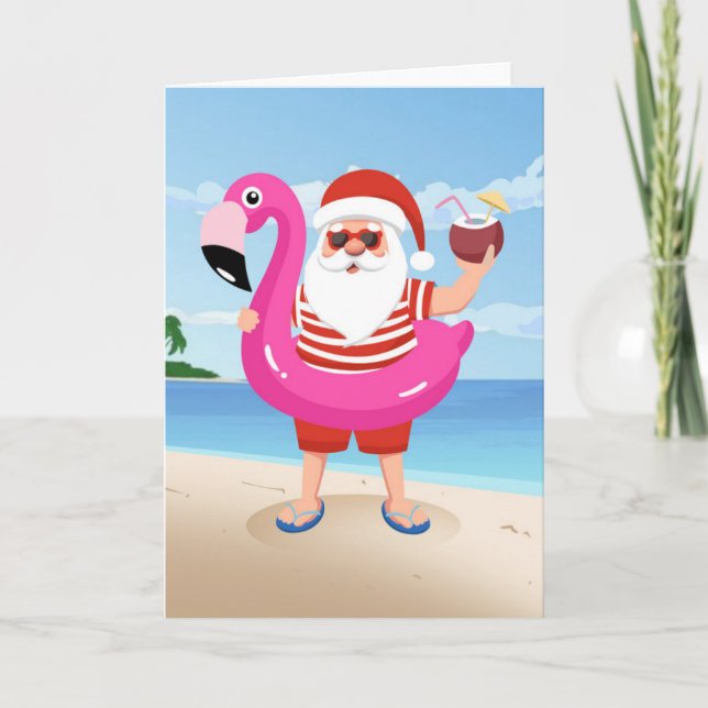 Santa Claus with flamingo Karte (Vorderseite)