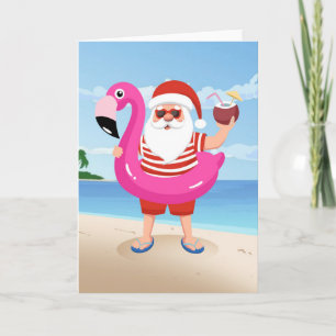 Santa Claus with flamingo Karte