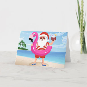 Santa Claus with flamingo Karte