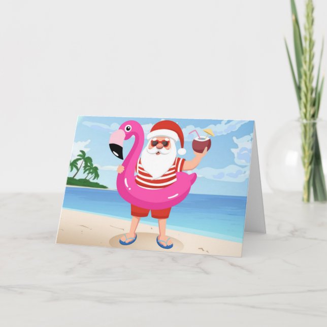 Santa Claus with flamingo Karte (Vorderseite)