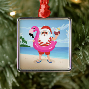 Santa Claus with flamingo Ornament Aus Metall