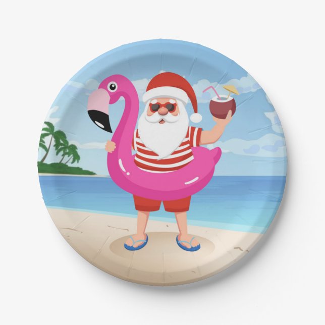Santa Claus with flamingo Pappteller (Vorderseite)