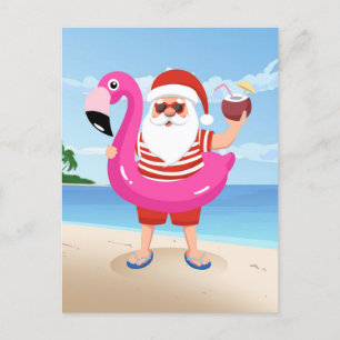 Santa Claus with flamingo Postkarte