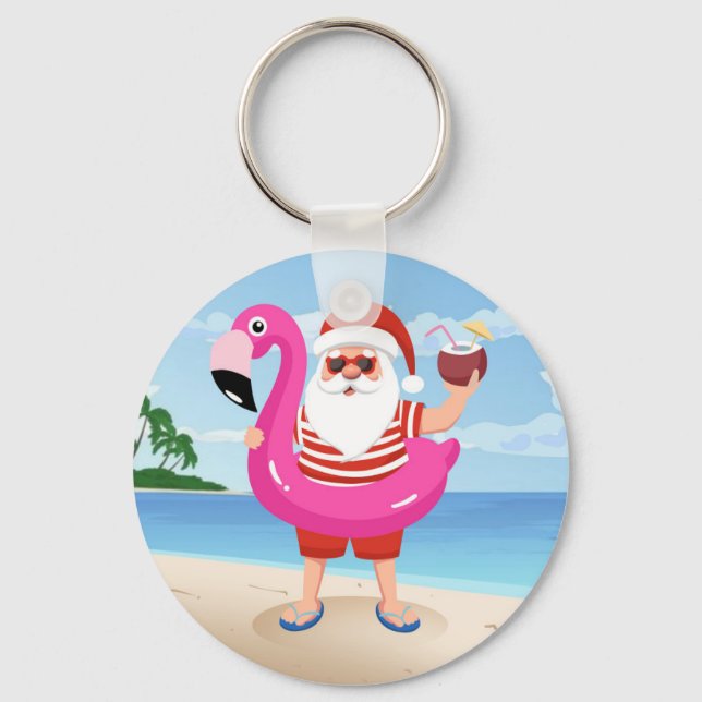Santa Claus with flamingo Schlüsselanhänger (Vorderseite)