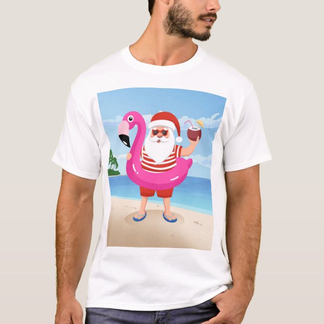Santa Claus with flamingo T-Shirt (Vorderseite)