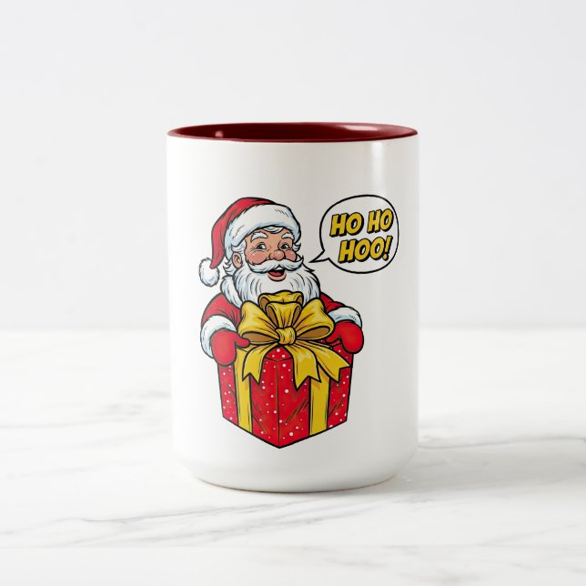 Santa Claus with Gift Box Christmas Zweifarbige Tasse (Mittel)