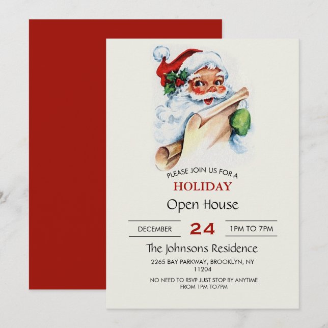 Santa Claus with his Christmas list scroll Einladung (Vorne/Hinten)