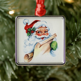 Santa Claus with his Christmas list scroll Ornament Aus Metall
