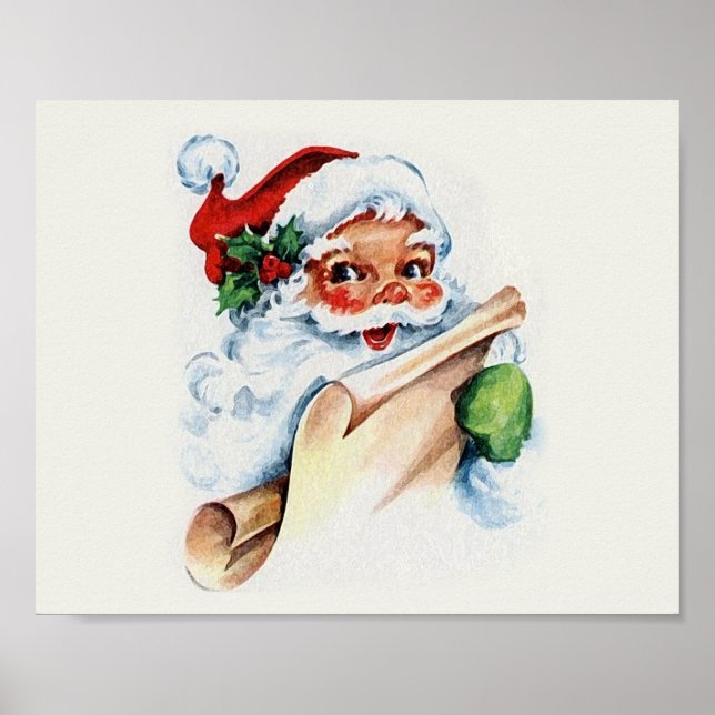 Santa Claus with his Christmas list scroll Poster (Vorne)