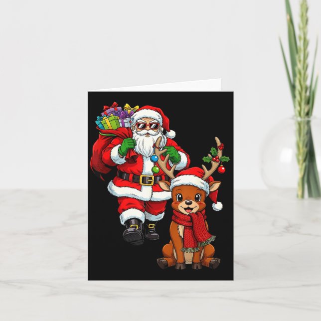 Santa Claus With Reindeer And Cool Christmas  Karte (Vorderseite)