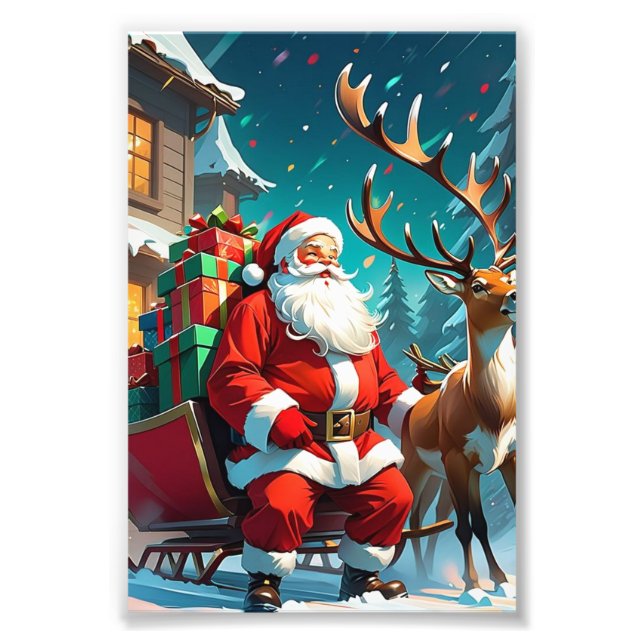 “Santa Claus with Reindeer ChristPhoto  Fotodruck (Vorne)