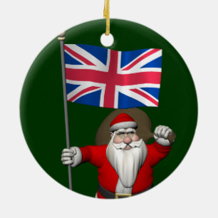 Santa Claus With Union Flag Of The UK Keramikornament