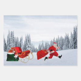 Santa Claus Wrapping Paper Flat Sheet Set 3 Geschenkpapier Set