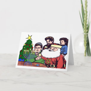 Santa Claus zündet die Menora an - Weihnukka Feiertagskarte