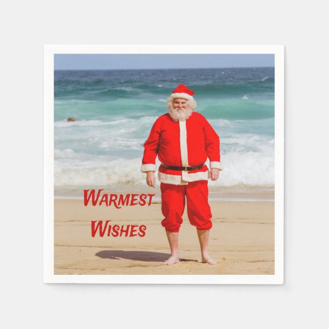 Santa Clause am Strand Warmest wünscht einen sonni Serviette (Vorderseite)