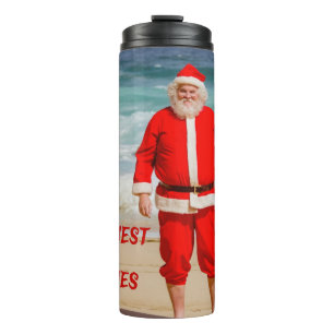 Santa Clause am Strand Warmest wünscht einen sonni Thermosbecher